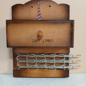 Vintage Wooden Tie Rack with Cuff Link Drawer